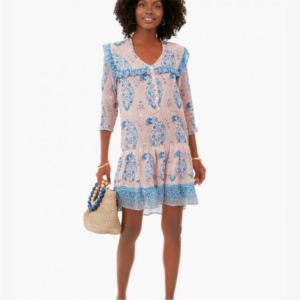 Bell by Alicia Bell Reese Mini Dress Ruffle Button Front Boho Cotton Silk L